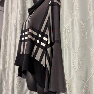 133. Black and Gray Plaid Blouse with Cowl Neck